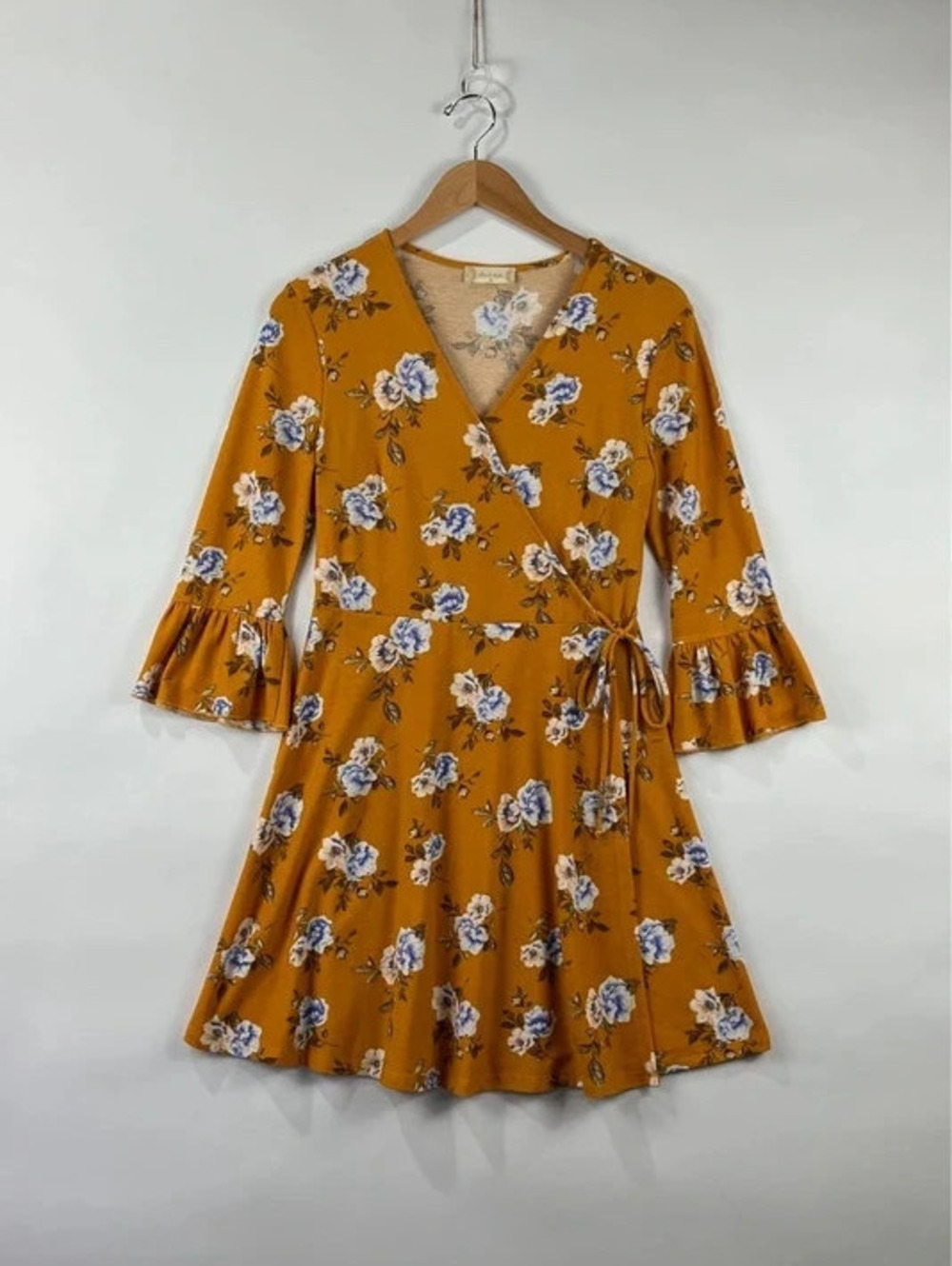 Altar’d State Floral Faux Wrap Fit & Flare Bell Sleeve Dress M